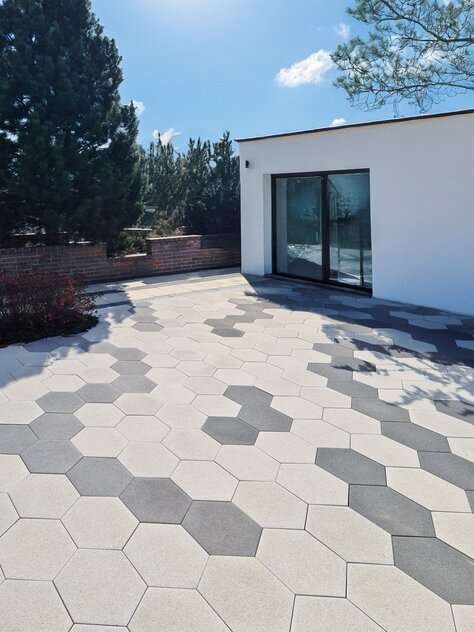 Dlažba H-E-X City 12 cm trýskano-kartáčovaná biela