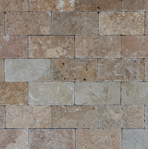 Formátovaný kameň - pílený obklad Travertín travertín ATR 55 Coffee úprava antik 15,25x7,62x1 cm