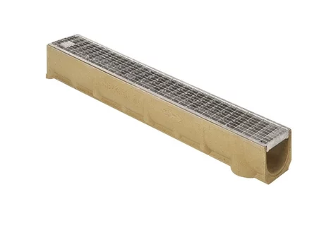 Odvodňovací žľab SELF LINE 100/110 s oceľ. mriežkovým roštom 30/10mm A15kN dĺžka: 1m z polymérbetónu