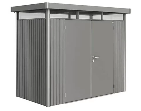 Plechový Záhradný Domček HighLine® s dvojkrídlovými dverami H1 kremeňovosivá-metalická