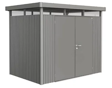 Plechový Záhradný Domček HighLine® s dvojkrídlovými dverami H2 kremeňovosivá-metalická