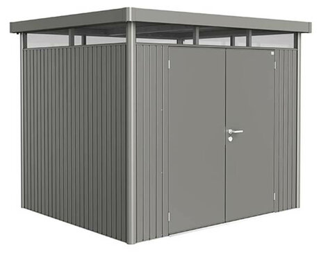 Plechový Záhradný Domček HighLine® s dvojkrídlovými dverami H3 kremeňovosivá-metalická