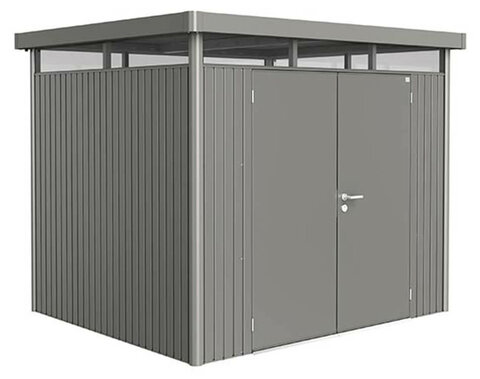 Plechový Záhradný Domček HighLine® s dvojkrídlovými dverami H3 kremeňovosivá-metalická