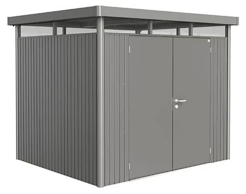 Plechový Záhradný Domček HighLine® s dvojkrídlovými dverami H3 kremeňovosivá-metalická