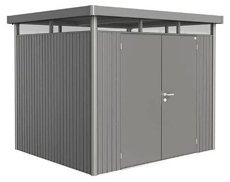 Plechový Záhradný Domček HighLine® s dvojkrídlovými dverami H3 kremeňovosivá-metalická