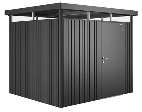 Plechový Záhradný Domček HighLine® so štandardnými dverami H3 tmavosivá-metalická