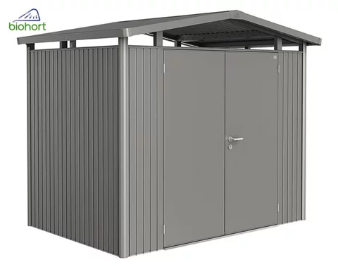 Plechový Záhradný Domček Panorama® s dvojkrídlovými dverami P2 kremeňovosivá-metalická