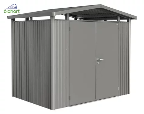 Plechový Záhradný Domček Panorama® s dvojkrídlovými dverami P2 kremeňovosivá-metalická