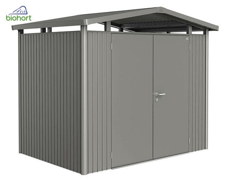 Plechový Záhradný Domček Panorama® s dvojkrídlovými dverami P2 kremeňovosivá-metalická