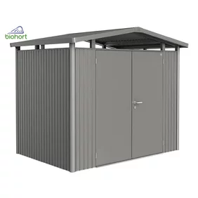 Plechový Záhradný Domček Panorama® s dvojkrídlovými dverami P2 kremeňovosivá-metalická
