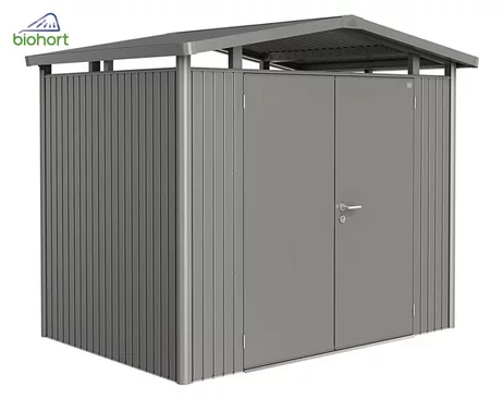 Plechový Záhradný Domček Panorama® s dvojkrídlovými dverami P2 kremeňovosivá-metalická
