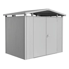 Plechový Záhradný Domček Panorama® s dvojkrídlovými dverami P2 strieborná-metalická