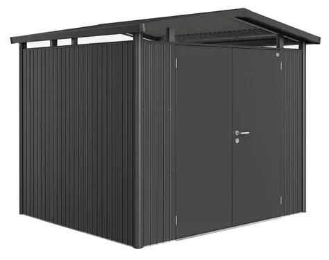 Plechový Záhradný Domček Panorama® s dvojkrídlovými dverami P3 tmavosivá-metalická