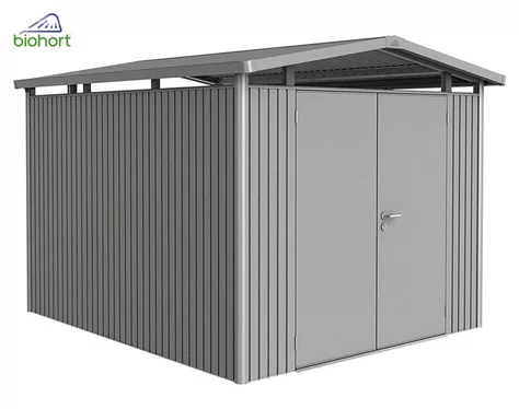 Plechový Záhradný Domček Panorama® s dvojkrídlovými dverami P5 kremeňovosivá-metalická