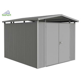 Plechový Záhradný Domček Panorama® s dvojkrídlovými dverami P5 kremeňovosivá-metalická