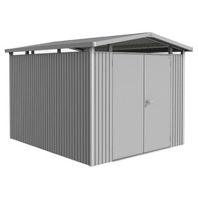 Plechový Záhradný Domček Panorama® s dvojkrídlovými dverami P5 strieborná-metalická