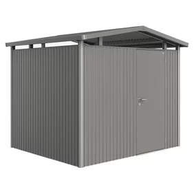 Plechový Záhradný Domček Panorama® so štandardnými dverami P3 kremeňovosivá-metalická