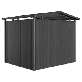 Plechový Záhradný Domček Panorama® so štandardnými dverami P3 tmavosivá-metalická