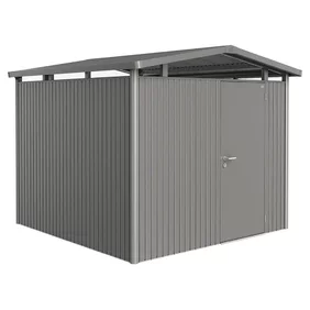 Plechový Záhradný Domček Panorama® so štandardnými dverami P4 kremeňovosivá-metalická