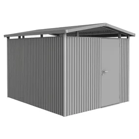 Plechový Záhradný Domček Panorama® so štandardnými dverami P5 kremeňovosivá-metalická